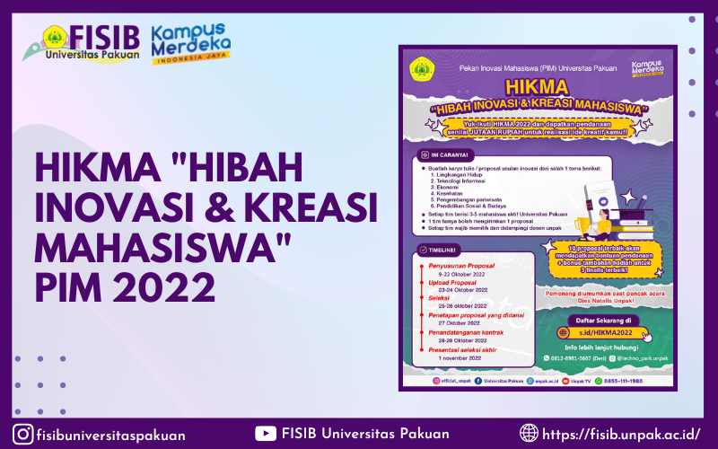 HIKMA &quot;HIBAH INOVASI &amp; KREASI MAHASISWA PIM UNPAK 2022